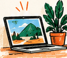 Illustration of a laptop and a plant