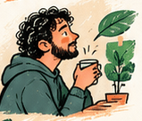 Illustration of a person listening over a cup of tea